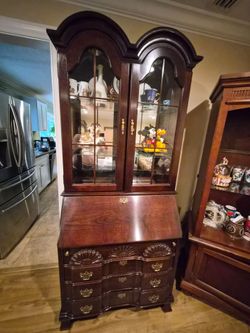 Mahogany Secretary Desk with Hutch Cabinet