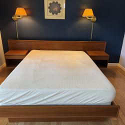 Modern Mid Century Westnofa Danish Queen Size Floating Nightstands Bed Teak