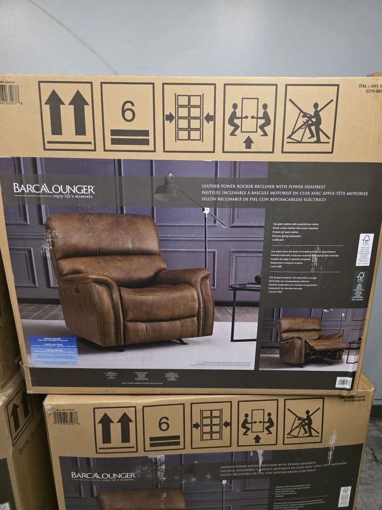 Barcalounger Presley Leather Power Rocker Recliner with Power Headrest