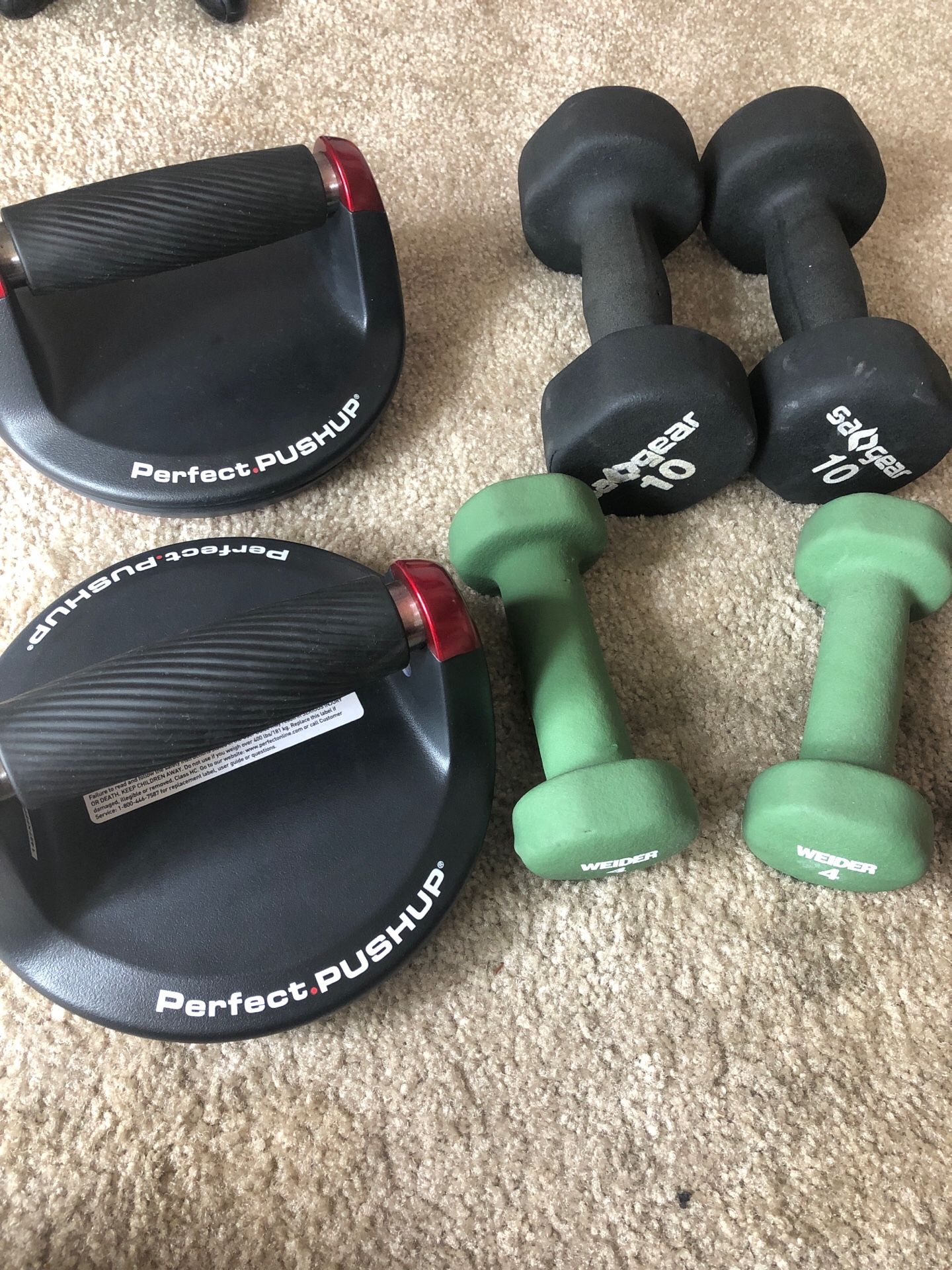 Perfect Push-up, 10lb and 4lb dumbbells