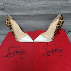 Christian Louboutin So Kate White And Leopard Patent Leather Heels Size 36.5 US 6.5