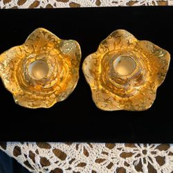 Vintage Mid Century 22k Gold Lotus Shaped Candle Holders