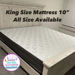King Size Mattress 10 Inches Set With Box Springs And Metal Bed Frame New From Factory Delivery Same Day