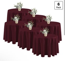 LAST SET! 6 Burgundy 108” Round Tablecloths – Wedding & Party Decor – $50