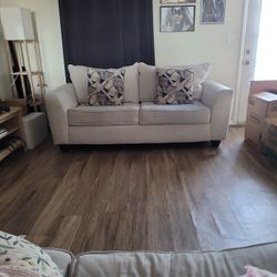 Beige Two Seat Couch Set (Two Matching Couches) With Throw Pillows