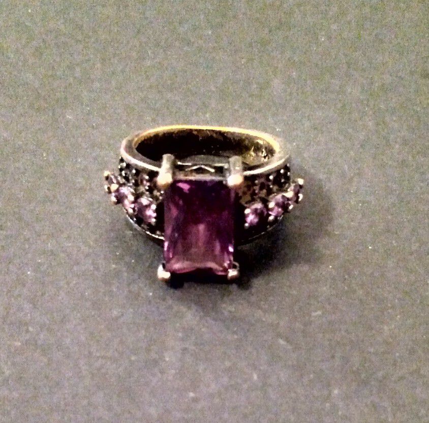 VINTAGE RECTANGLE 3CT AMETHYST EMERALD CUT STERLING SILVER COCKTAIL BIRTHSTONE RING SIZE 7
