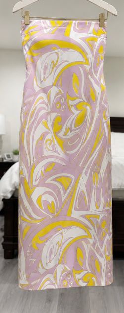 Authentic Emilio Pucci Made in Italy Strapless Silk Midi Dress – Pink Yellow Print
