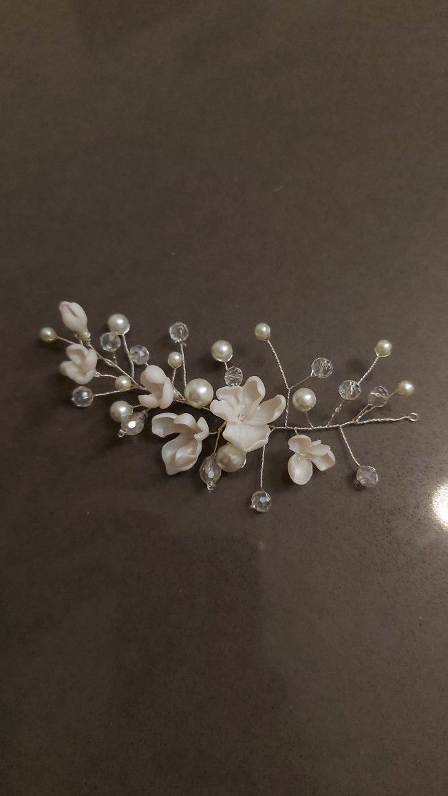 Bridal  Accessory Headpiece With Pearls And Flowers Handmade
