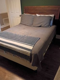 Queen Wood Bed Frame + Headboard + Box Spring — $50 OBO