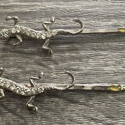 Vintage Lizard Silver Hair Pin Set