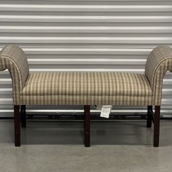 Late 20th Century Hancock & Moore Rolled-Arm Upholstered Bench Great. Used in good condition with minor cosmetic blemishes. These blemishes are in the