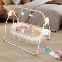 Foldable Baby Cradle Swing, Bluetooth Electric Auto-Swing Baby Cradle Crib, Adjustable 5 Speed Infant Rocking Chair Bed with Remote Control for 0-18 M