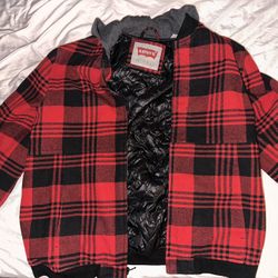 Levi's Red Black Buffalo Plaid Hooded Jacket 
