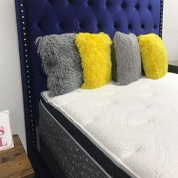 *Weekend Special*---Royal Blue Velvet Fabric Stunning Queen/King Beds---Starting At $299---Delivery Available 💪 