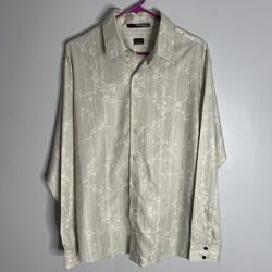 Tiger Woods x Nike Floral Long Sleeve Button Down Shirt Mens Medium Beige