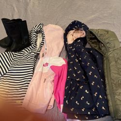 4 Jackets Girls Size 2-4 & Pair Of Boots Size 7