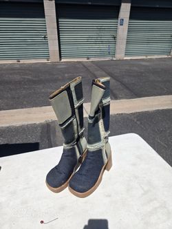 Vintage Splash Patchwork Denim Knee-high Platform Boots
