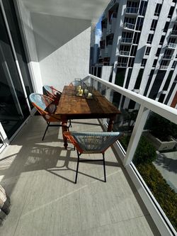 Solid wood dining table with 4 CB2 chairs
