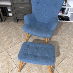 Blue chair with ottoman stool