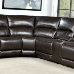 Espresso Top Grain Leather 6PC Modular Sectional with Power Seats
