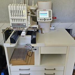 Janome MB7 Embroidery Machine 7-Thread w/ custom cabinet