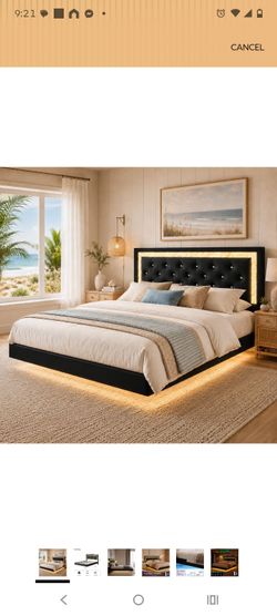Black Upholstered Platform Bed Frame with LED Lights