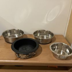Stainless Steel And Plastic Pet Pet Bowls 8” And 6.5” Wide…ALL 4 $25