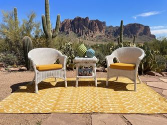 Charming White Wicker Patio Conversation Set with Accent Table