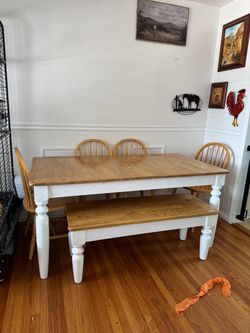 Farmhouse Dining Table Set with Bench and Chairs