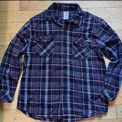 VINTAGE Dickies Gray Red Black Plaid Button Front Flannel SIZE L