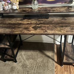 Modern Rustic Computer Desk w/ Shelves & Monitor Riser