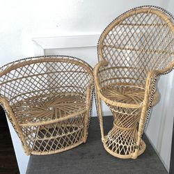 Vintage Wicker/Rattan Loveseat Couch & Boho Decor Peacock Chair ( Doll Size )