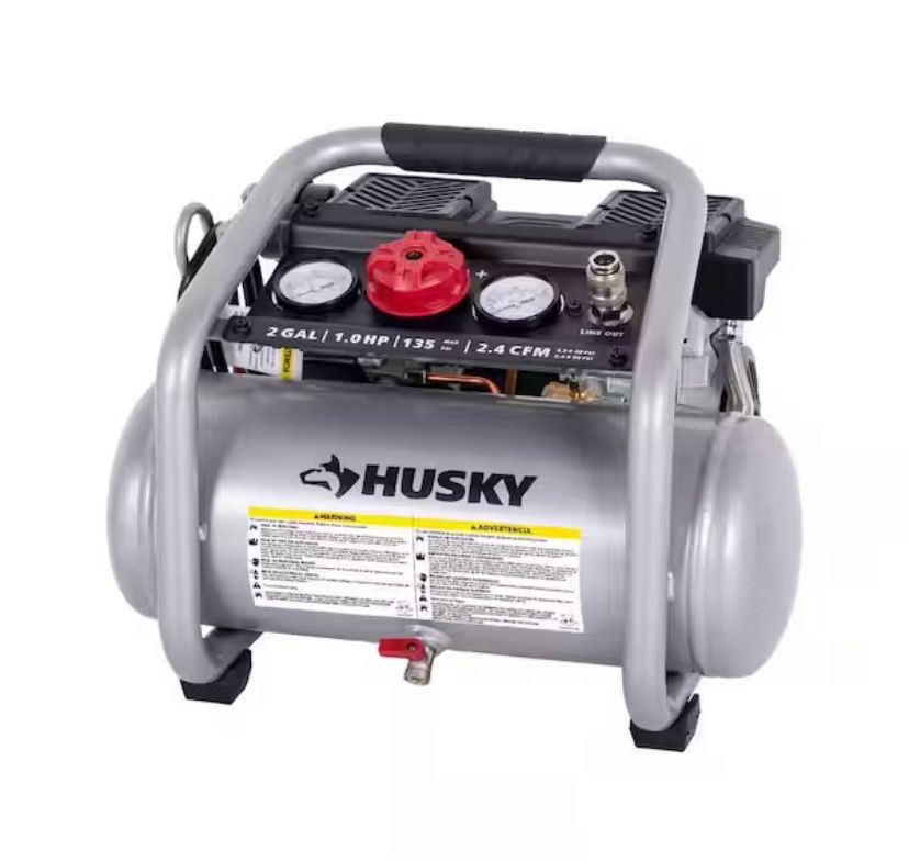 Husky 2 Gal. 135 PSI Portable Electric Oil-Free Quiet Jobsite Air Compressor with Dual Pressure Gauges and 1-Quick Coupler