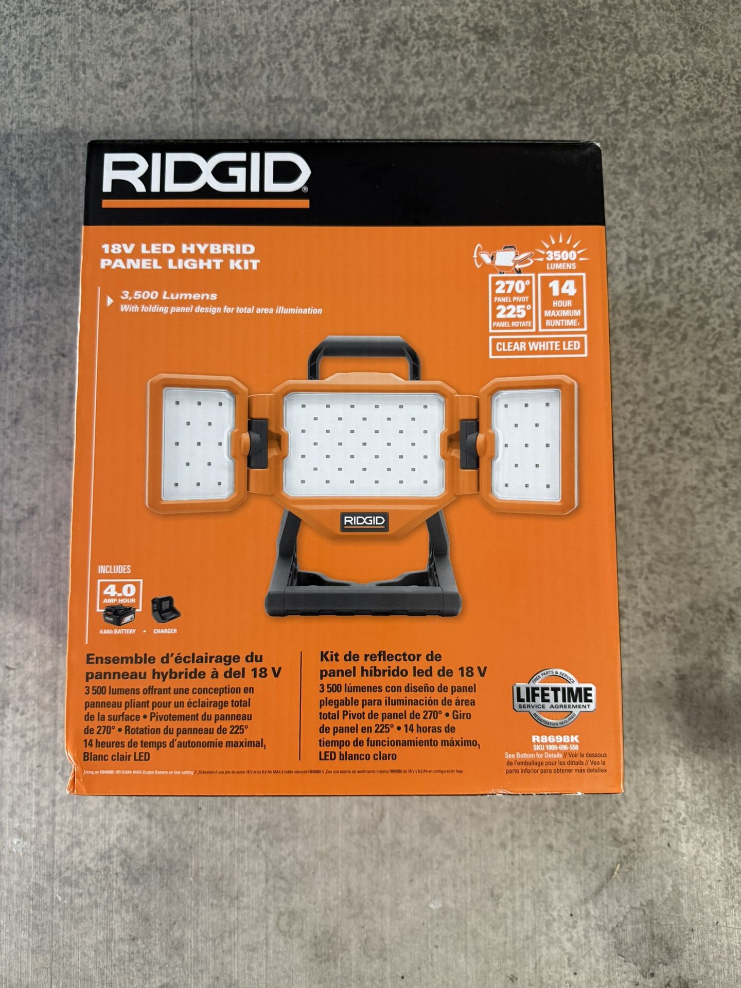 Rigid 8V Hybrid Panel Light Kit with 4.0 Ah Battery and Charger