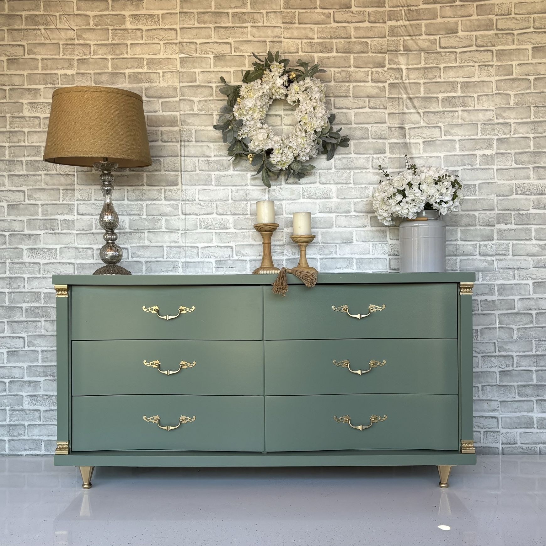 sage green dresser with gold hardware Available now  Vintage Hepplewhite dresser in soft sage with gold hardware