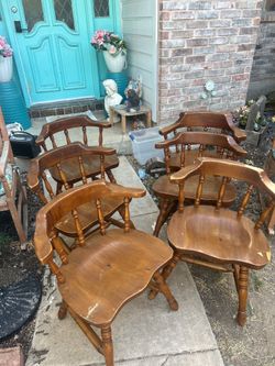 Set Of Six Vintage Wooden Chairs