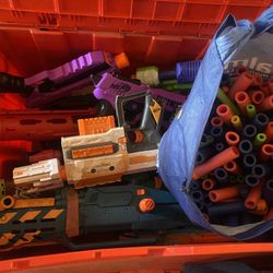 Bin Full Of Nerf Guns And Bag Of Darts
