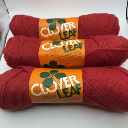 Vintage Yarn 3 Skeins  -Clover Leaf -Color 326 Scarlet - 100% Acrylic 4oz