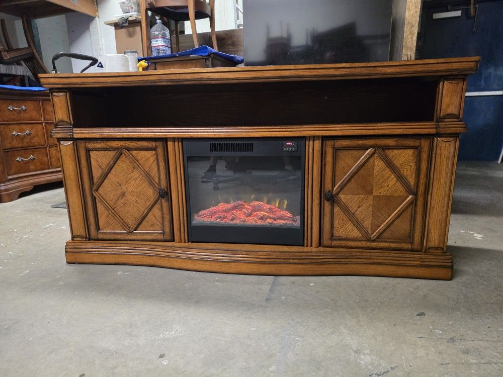 Solid Wooden TV Stand with Electric Fireplace