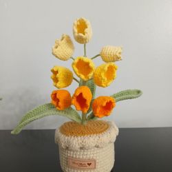 Handmade Crochet Lily Of The Valley In Pot