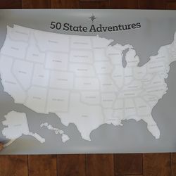 Light Grey Photo Map with Wood Frame Hanger