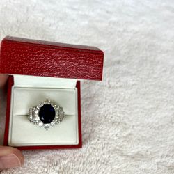 Sterling Silver Ring Lab Sapphire & CZ