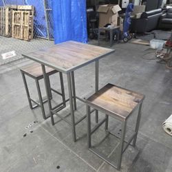 Solid Wood Pub Table and Two Stools 