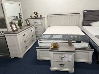 Off white and brown queen 4pc bedroom set