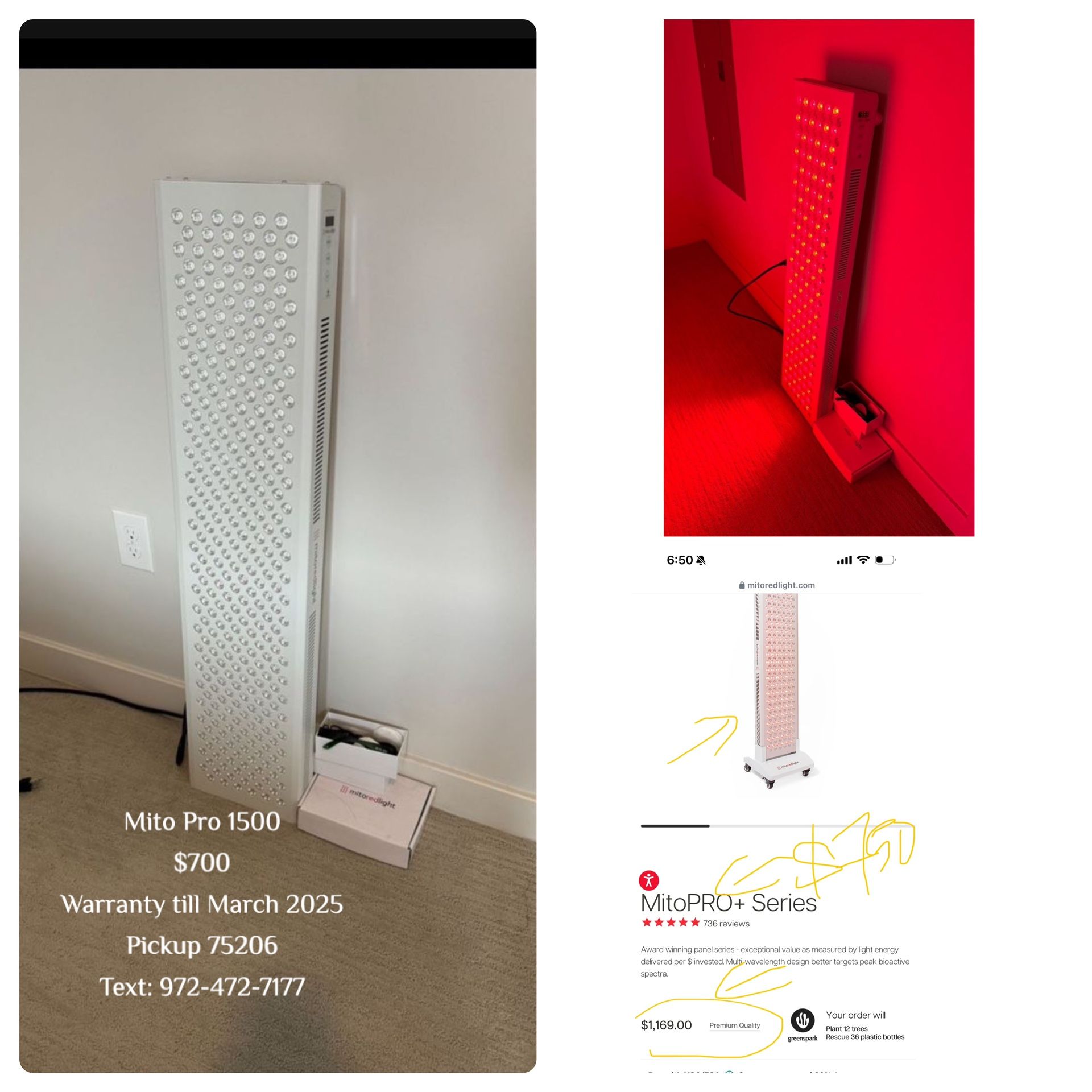 Mito Pro 1500 Red Light Therapy (original $1200)