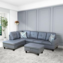 Dark Grey leatherette sectional sofas living area ottoman collection home furniture sales