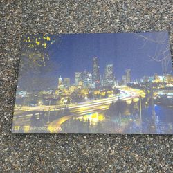 Painting Art Canvas Skyscrapers  Downtown Seattle Night Skyline