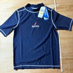 Nautica boys/girls size Medium blue and white performance rashguard #surfing 