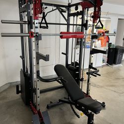 Smith Machine 200 | Adjustable Bench | 245lb Cast Iron Olympic Weights | 7ft Olympic Bar | Fitness | Gym Equipment | FREE DELIVERY/INSTALLATION 🚚 🛠️