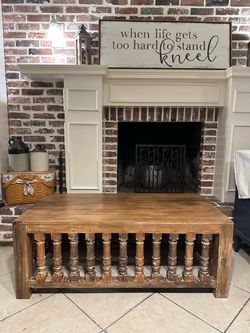 Unique Refinished Heavy TALOS Reclaimed Wood Coffee Table with Spindle Accents / Entryway Bench / Window Seat